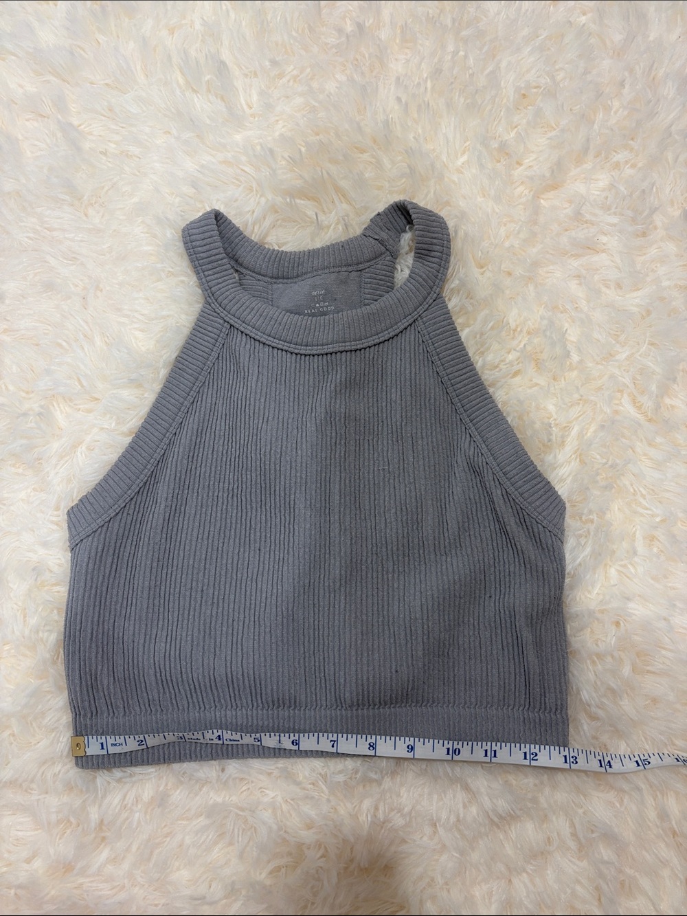 aerie Ribbed High-Neck Crop Top - Gray